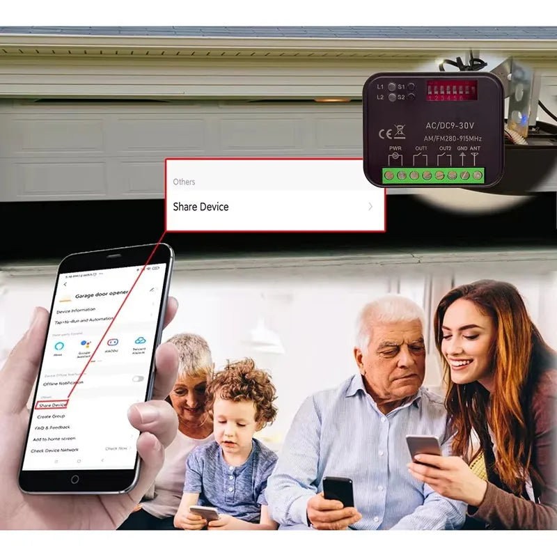 Work With Tuya WiFi Switch Universal RX-MULTI Garage Door Gate Remote Control Receiver Smart Controller 300-868MHz 9-30V 85-250V