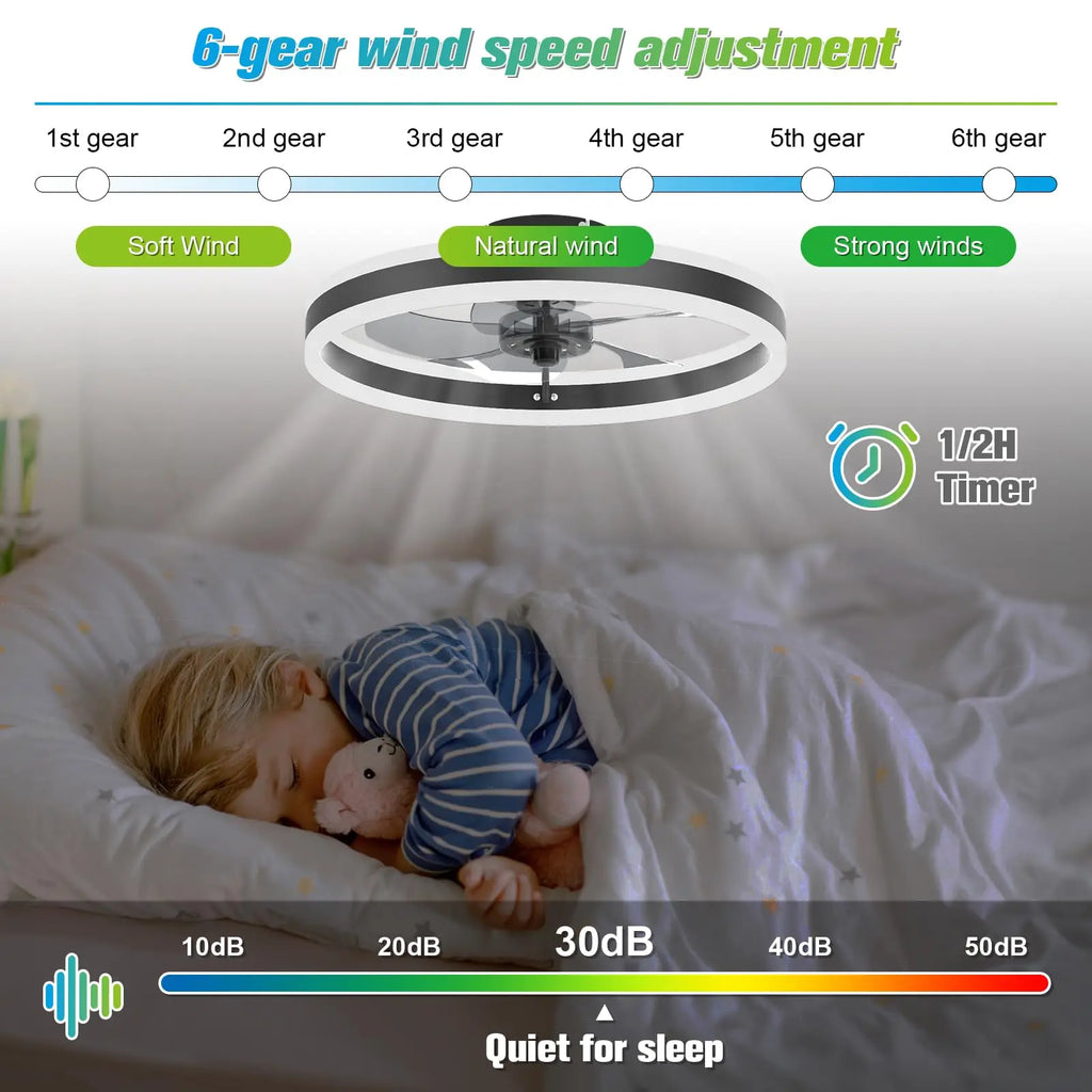 Smart Ceiling Fan with Light Remote Control App LED Dimming 6 Speed Wind Speed Fan Light for Bedroom Silent Fan with Lighting