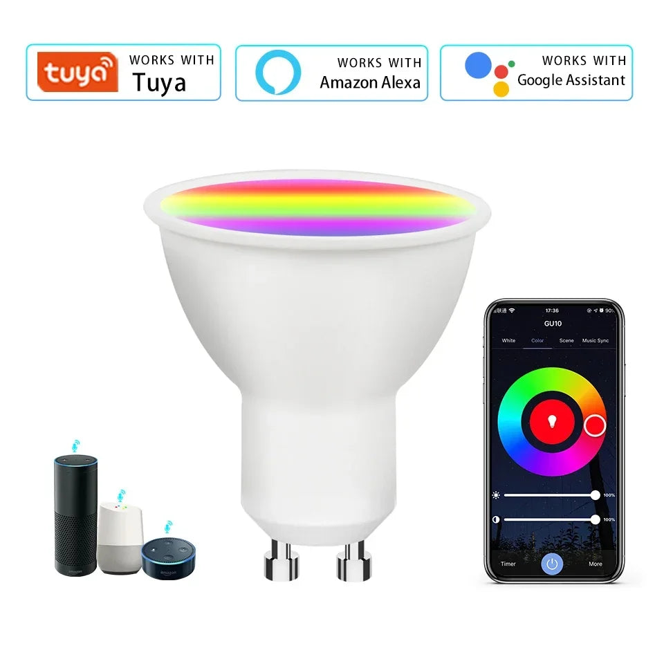 5W 7W 9W 220V 110V Tuya Smart WiFi GU10 LED Bulb Spotlight Alexa Lamp RGBCW Smart Life APP Control Works With Alexa Google Home