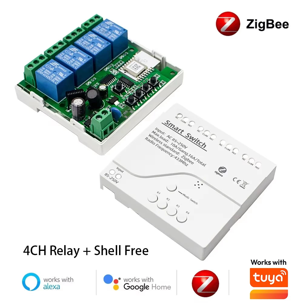 Zigbee 1 2 4 Gang Switch Relay Module Dc 12v 24v 220v Dry Contact 4CH Din Rail Controller Works with Tuya Alexa Gateway Required