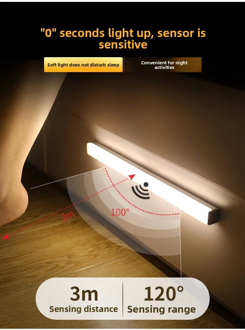 USB Rechargeable LED Motion Sensor Light Strip Magnetic No Drill Installation Under Cabinet Lighting for Closet Kitchen