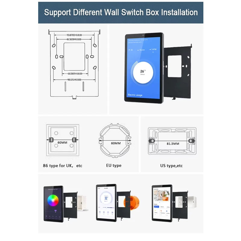 2026 New Wall-Mounted Android 13/14 OS, PoE Tablet Smart Home Control Panel, Built-in Proximity Sensor, RS485, RJ45, Camera, LED