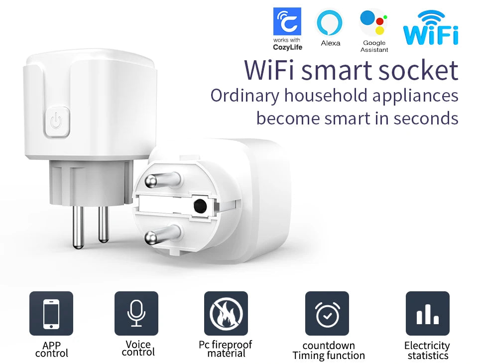 SIXWGH Smart Home Socket WiFi 16A EU/FR Plug Outlet Cozylife Remote Control Timer Power Monitor Support Voice Google Home Alexa