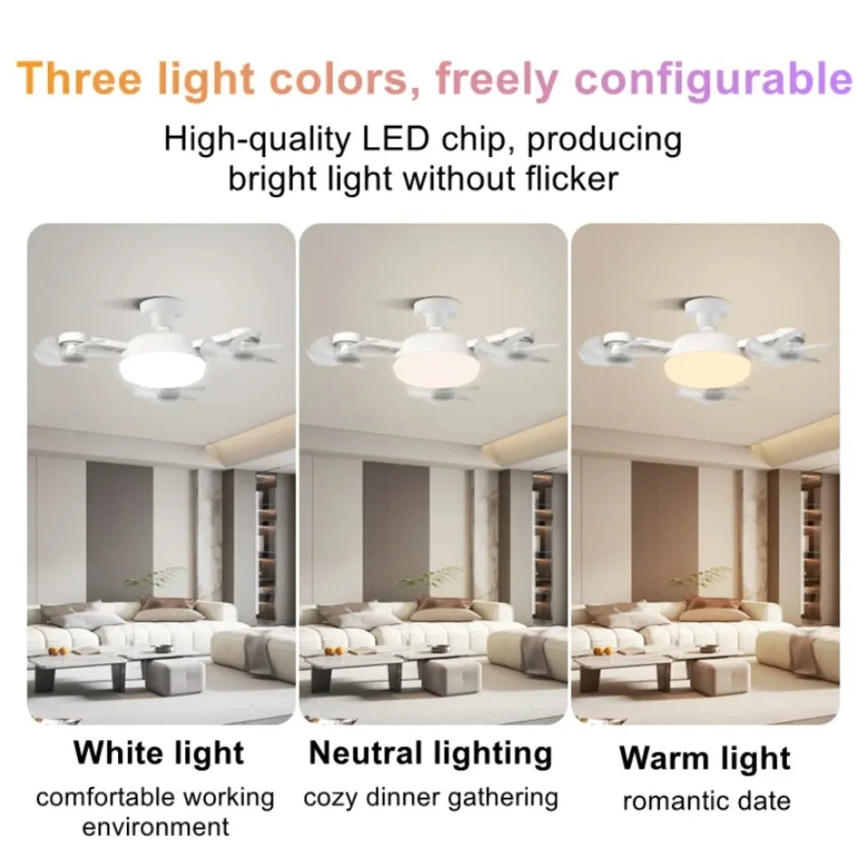 3/4 Heads Drone Style E27 Ceiling Fan Light 2-in-1 AC85-265V Three Colors LED Fan Lamp With Remote Control For Home Restaurant