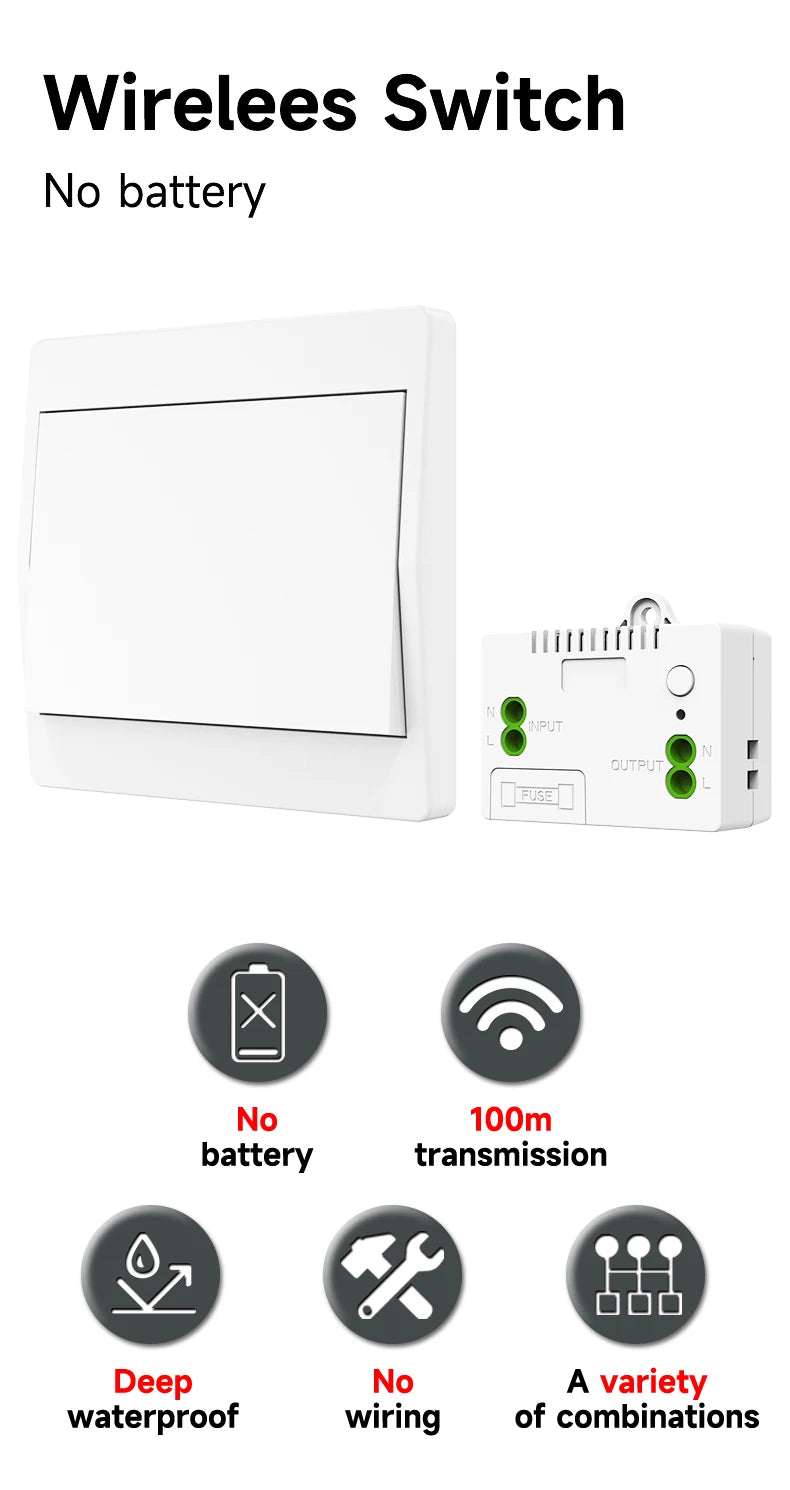 Self-Power Generation Wireless Switch IP44 Waterproof no battery household remote control Push button Wall Light switch
