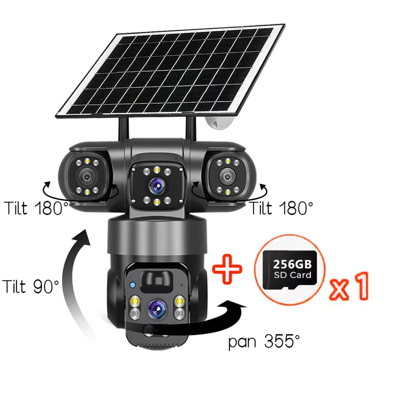 15MP IP Wifi Camera Wireless Solar Camera PTZ 3 Lens Outdoor Waterproof 10X Zoom Night Vision PIR Human Detect Security Camera