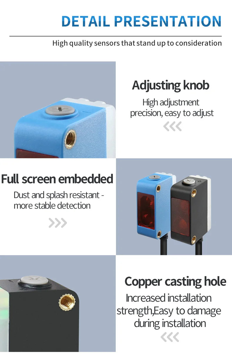 Background Suppression Infrared Photoelectric Sensor，Diffuse reflection, reflected light, lens reflection，30cm-2M，NO and NC，NPN