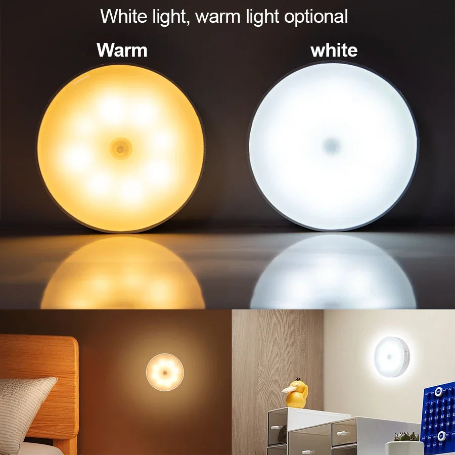 LED Human Body Induction Night Light 8LEDs USB Charging Smart Sensor Lamp Bedside Bedroom Home Corridor Lighting Mini Wall Lamp