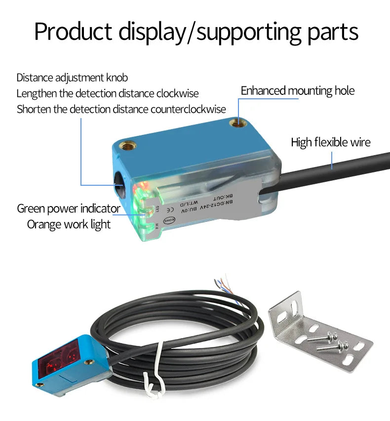 Background Suppression Infrared Photoelectric Sensor，Diffuse reflection, reflected light, lens reflection，30cm-2M，NO and NC，NPN