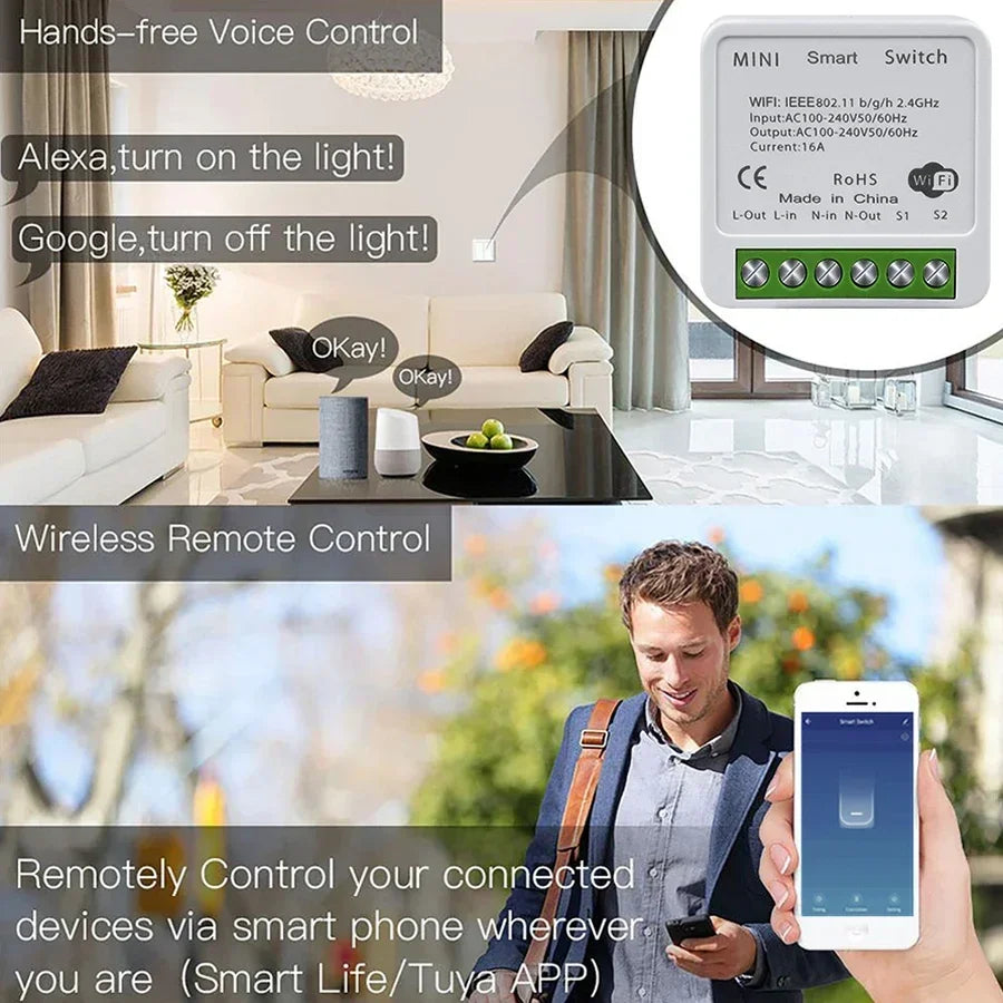 16A 20A Tuya WiFi Smart Switch RF 433Mhz Relay Breaker Module 2-Way Control Smart Life App Remote Works with Google Home Alexa