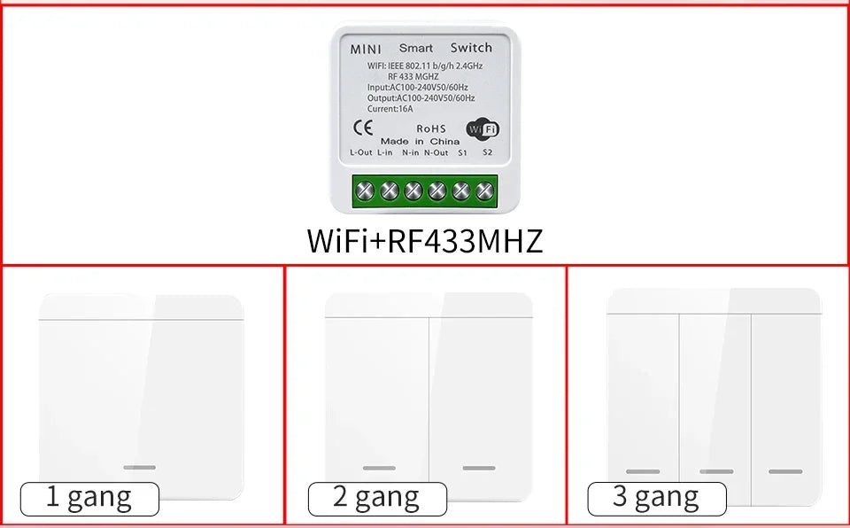 Tuya Smart WiFi Switch For LED Lighting 1/2/3 Gang RF433MHz Wireless Panel Switch Smart Life APP Alexa Google Home Voice Control