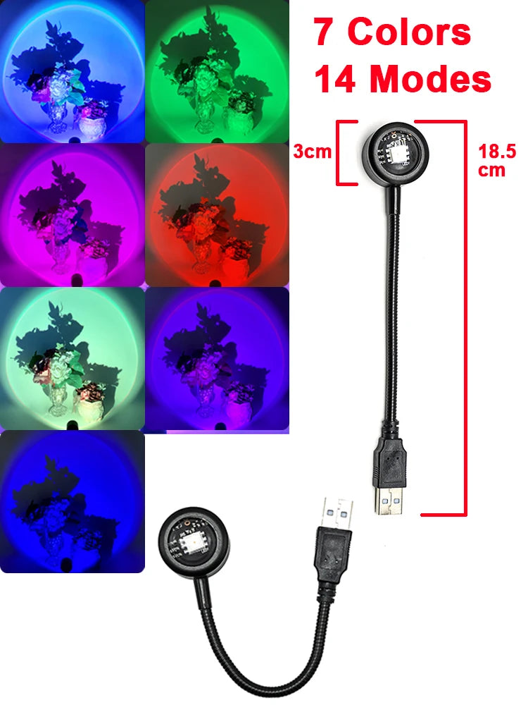 LED Sunset Lamp USB Rainbow Neon Night Light Projector Lamp Room Phone Self Photography Atmosphere Light Bedroom Wall Decor Gift