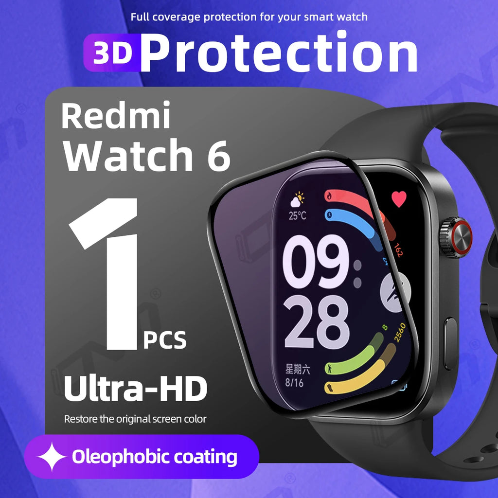 3D Protection Film for Xiaomi Redmi Watch 6 Screen Protector, Full Coverage Anti-scratch for Watch6 Accessories ( Not Glass )