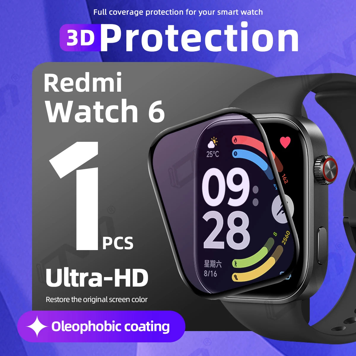 3D Protection Film for Xiaomi Redmi Watch 6 Screen Protector, Full Coverage Anti-scratch for Watch6 Accessories ( Not Glass )