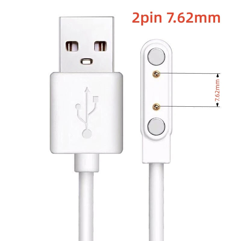 Universal 2Pin 4mm 7.62mm 4Pin Strong Magnetic Charge Cable USB Charging Line Cord Black White for Smart Watches