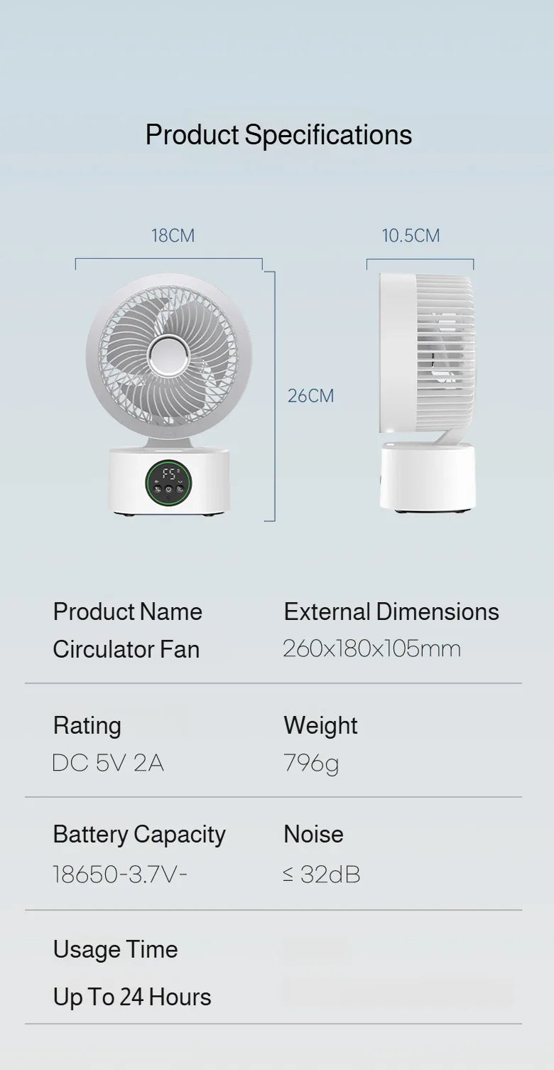 Smart Voice USB Fan Air Circulation Timer Fan Portable Night Light Function Fan, For Outdoor Travel And Student Dormitories
