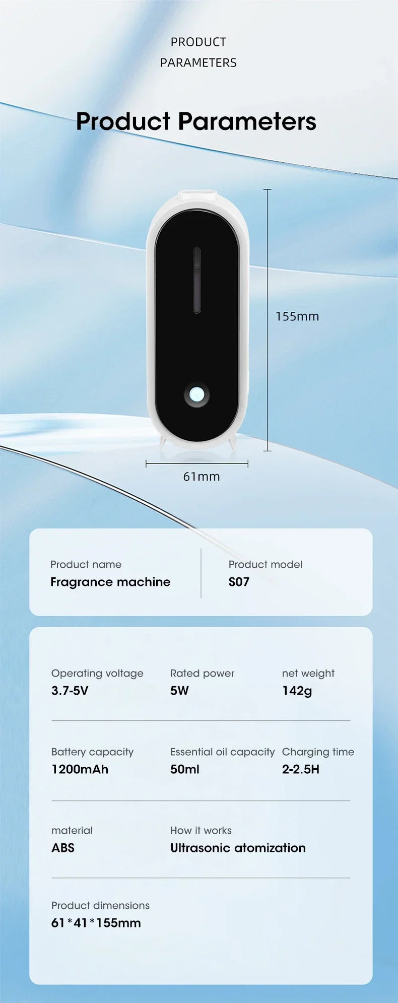 Ultrasonic Essential Oil Diffuser, Portable Aromatherapy Machine with 50ml Water Tank, Humidifier for Home Bedroom Office