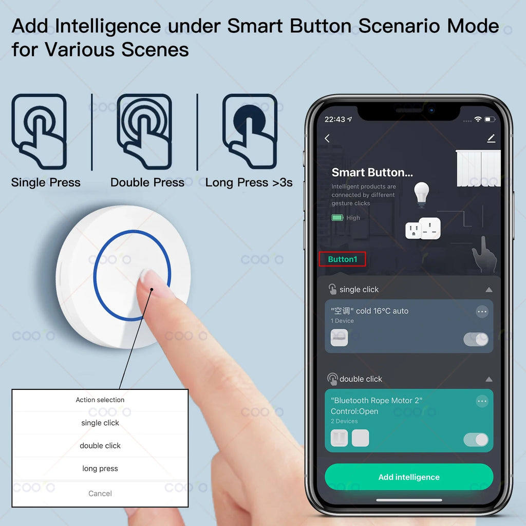 Tuya ZigBee Push Button Wireless Hand -Remoter Scene Switch Controller Battery Powered Automation App Control Device Support Z2M