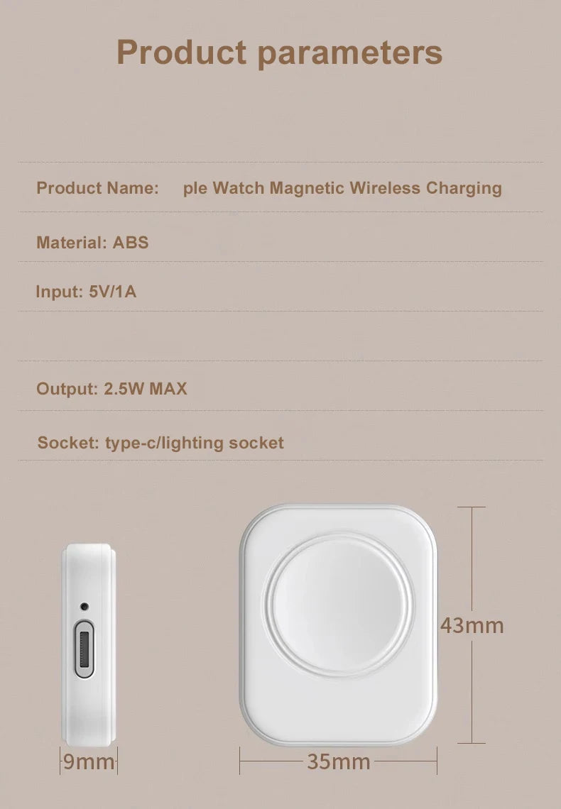 Wireless Watch Charging Dock Dual Interface Design Travel Adapter For Apple Watch Series 10 9 8 7 6 5 4 3 2 1 Home Office Travel