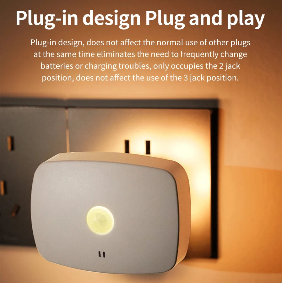 With EU Socket Motion Sensor Tri Color LED Night Light Ambient Wall Lamp for Bedroom Staircase Corridor Bathroom Entrance Hall