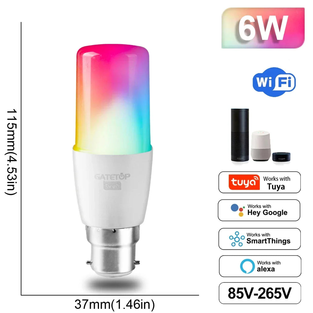 RGB Smart LED Bulb Dimmable Tuya Gu10 C37 A60 T37 E14 E27 B22 Light Wifi Magic Lamp AC 110V 220V Works with Alexa Google Home