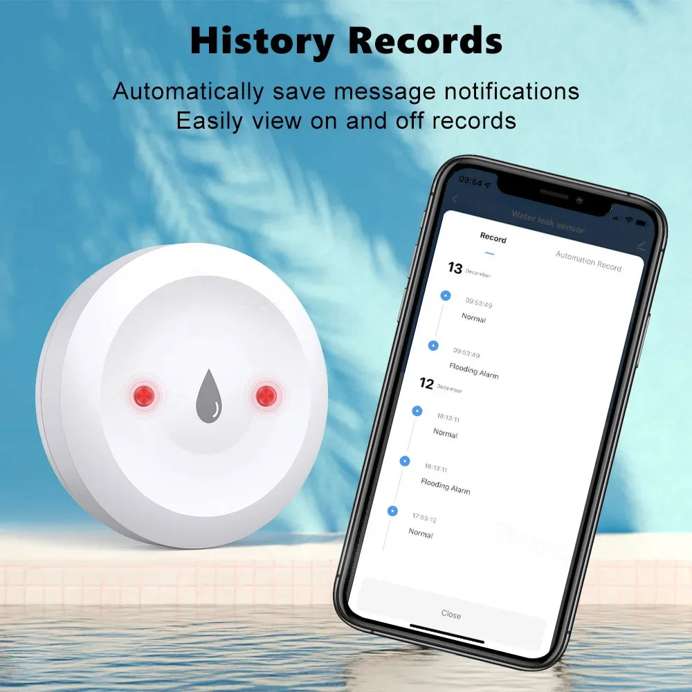 For Tuya Zigbee Water Leak Detector Smart Home Flood Sensor Real-Time Smart Life APP Alerts and Alarm History