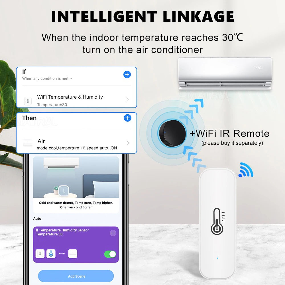 1~10PCS Tuya WiFi Temperature and Humidity Sensor Remote Monitor For Smart Home Work with Alexa Google Assistant
