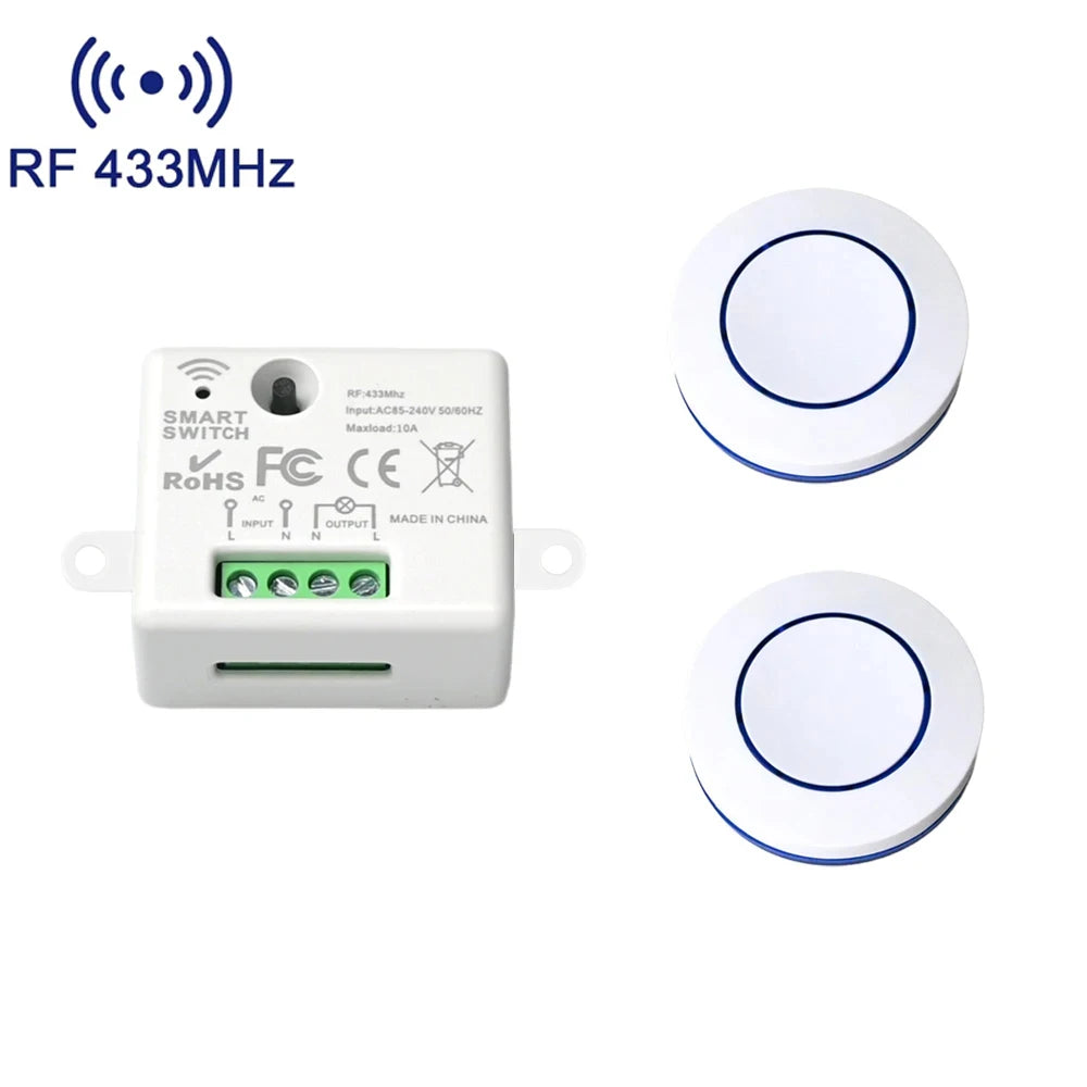 AXUS 110V 220V Mini Receiver 433HMz Wireless Round Button Remote RF Safey Switch Module 2200W Fr Home LED Lamp Bulb