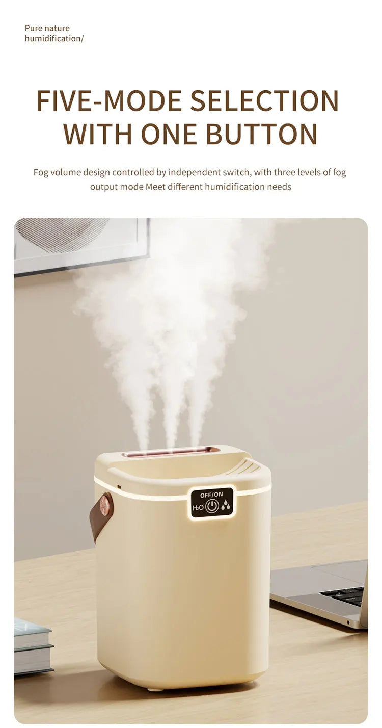 TINSOL 2L Large-Capacity Humidifier with Triple Nozzles and Night Light, Type-C Port, Air Purifier for Bedrooms and Living Rooms