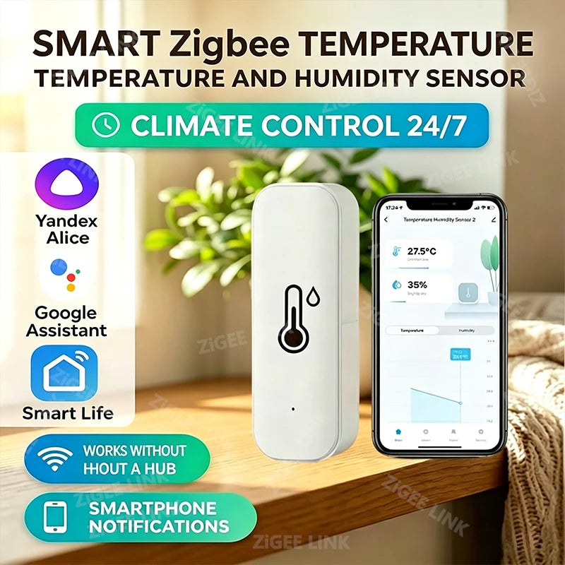 Smart ZigBee Temperature And Humidity Sensor Indoor Smart Home Thermometer Hygrometer App Remote Monitor Required Zigbee Gateway