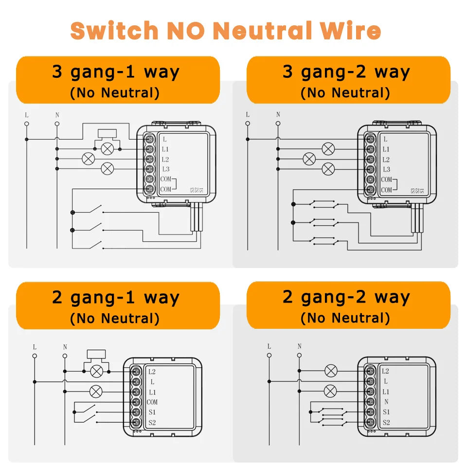 No Neutral Tuya ZigBee 3.0 Smart Switch Module 1 2 3 4 Gang Wire Required Smart Home DIY Light Breaker Works with Alexa Google