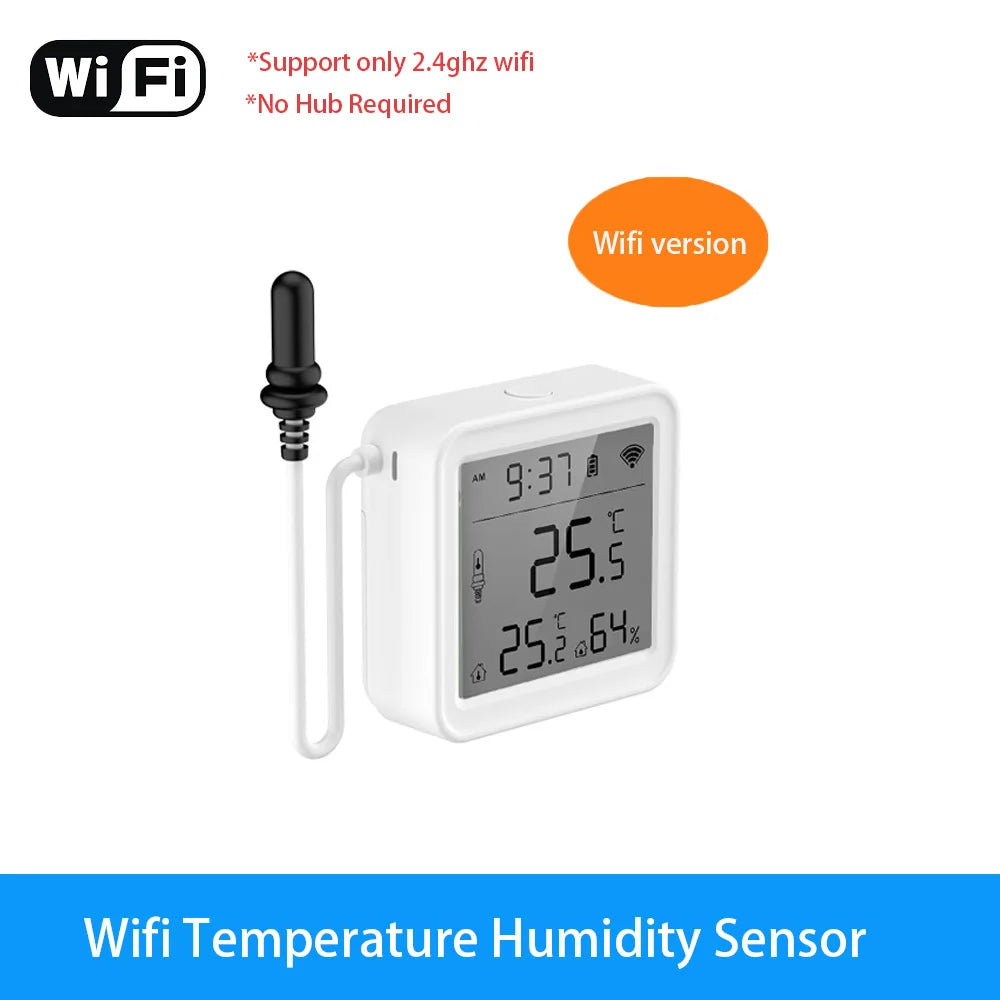 Tuya Temperature Humidity Sensor With External Probe Smart Home WiFi/Zigbee Hygrometer For Fridge Water Pool Thermostat Alarm