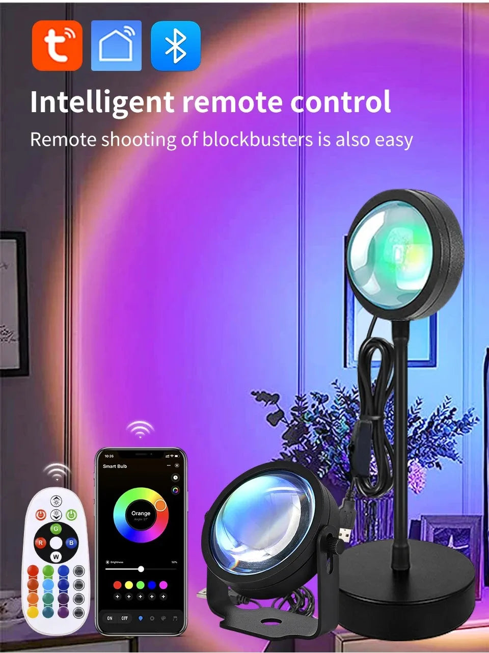 Tuya Smart Led Sunset Projector Lamp Smart Life App IR Remote Control RGB Atmosphere Spotlight Night Light for Party Photography