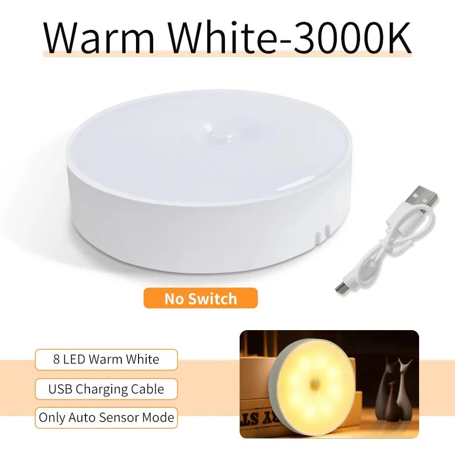 PIR Motion Sensor LED Night Light USB Rechargeable Bedroom Night Lamp Kitchen Cabinet Wardrobe Lamp Stairs Hallway Closet Lights