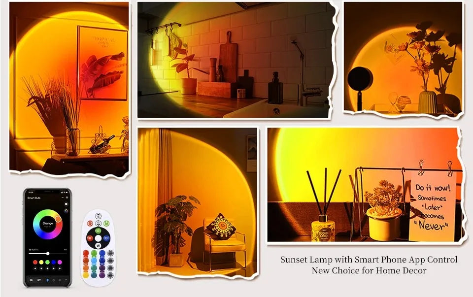 Tuya Smart Led Sunset Projector Lamp Smart Life App IR Remote Control RGB Atmosphere Spotlight Night Light for Party Photography