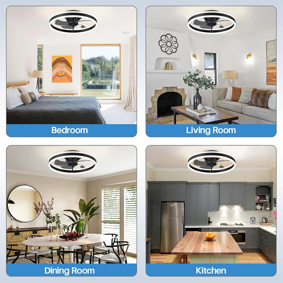 Smart Ceiling Fan with Light Remote Control App LED Dimming 6 Speed Wind Speed Fan Light for Bedroom Silent Fan with Lighting