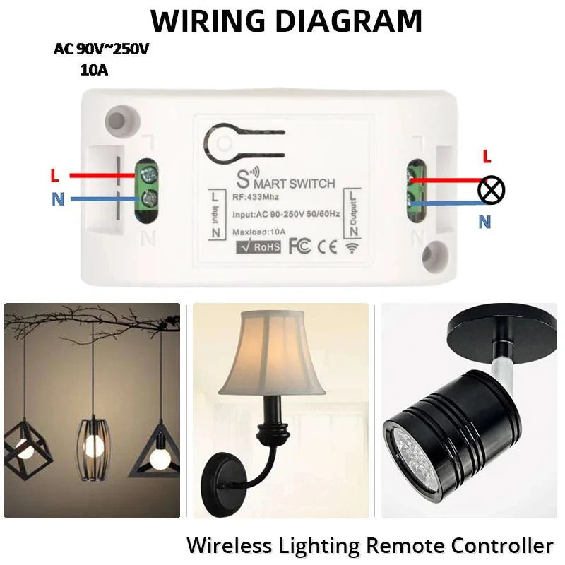 433MHz Wireless Light Switch 10A Relay Breaker Remote Control 220V 110V Mini Round Button Wall Switch for Home LED Lamp