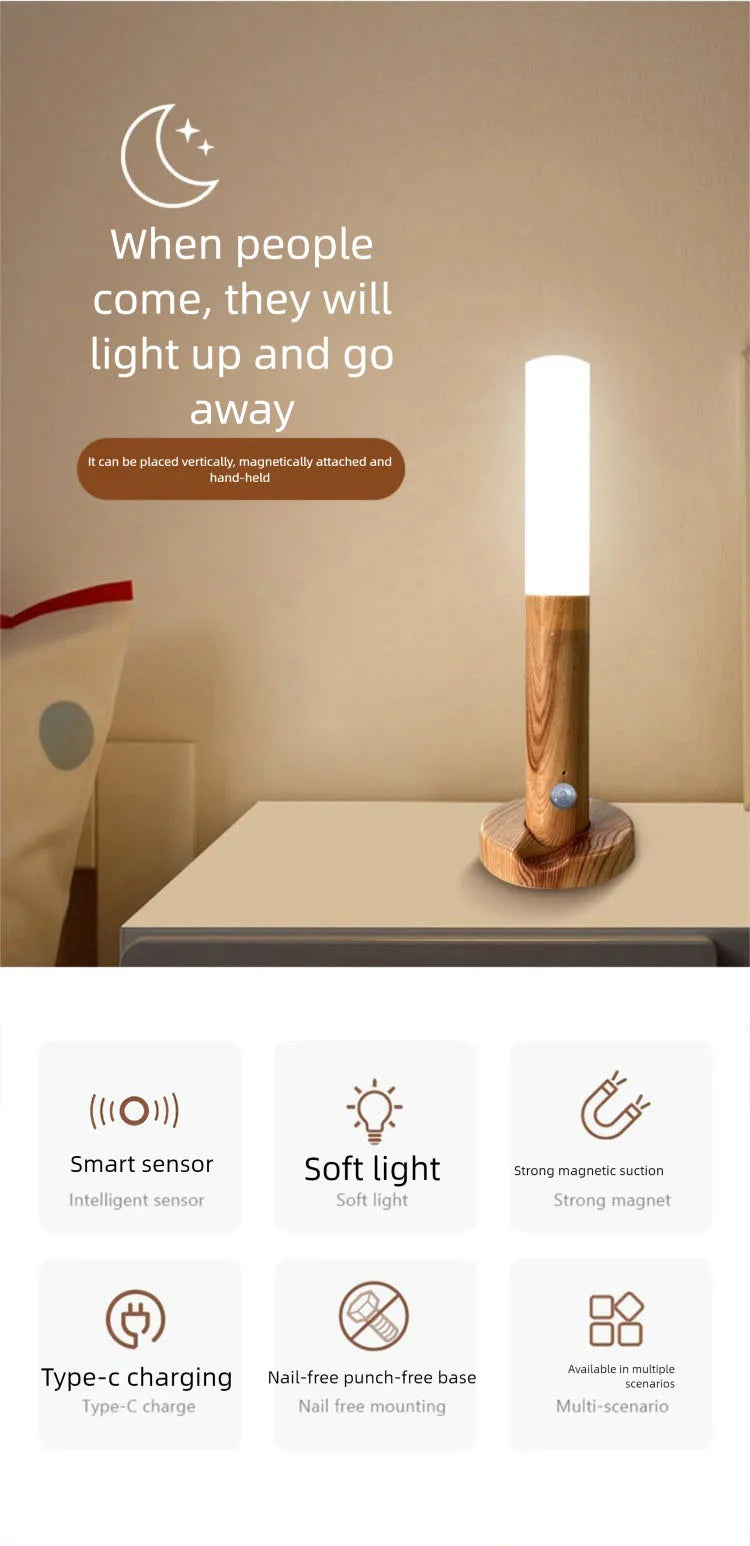 Automatic Night Light Motion Sensor Rechargeable 3-Mode LED Wall Light Human Body Induction Light for Bedroom Bathroom Hallway