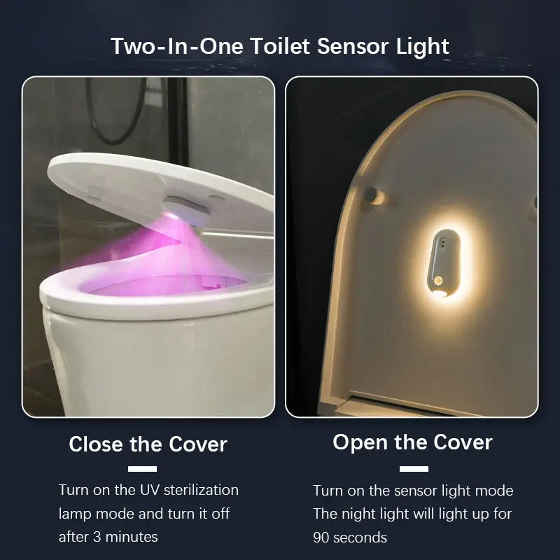 2 in 1 Toilet Sensor Light with UV Sterilization ，3 brightness levels ，120° Sensing Angle for  Home Toilet Use