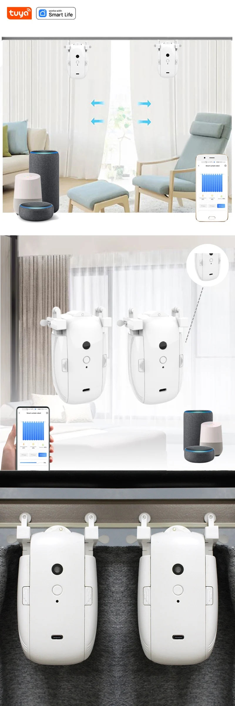 Tuya Smart WiFi Curtain Robot (with Gateway), APP Remote Control, Voice Control, Included Accessories for T/U Curtain Tracks