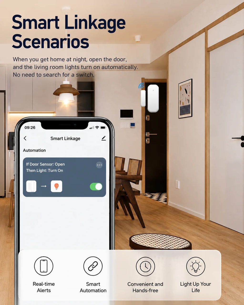 Tuya Wi-Fi Smart Door And Window Sensor with Magnetic Switch Alexa & Google Home Compatible Home Automation Security