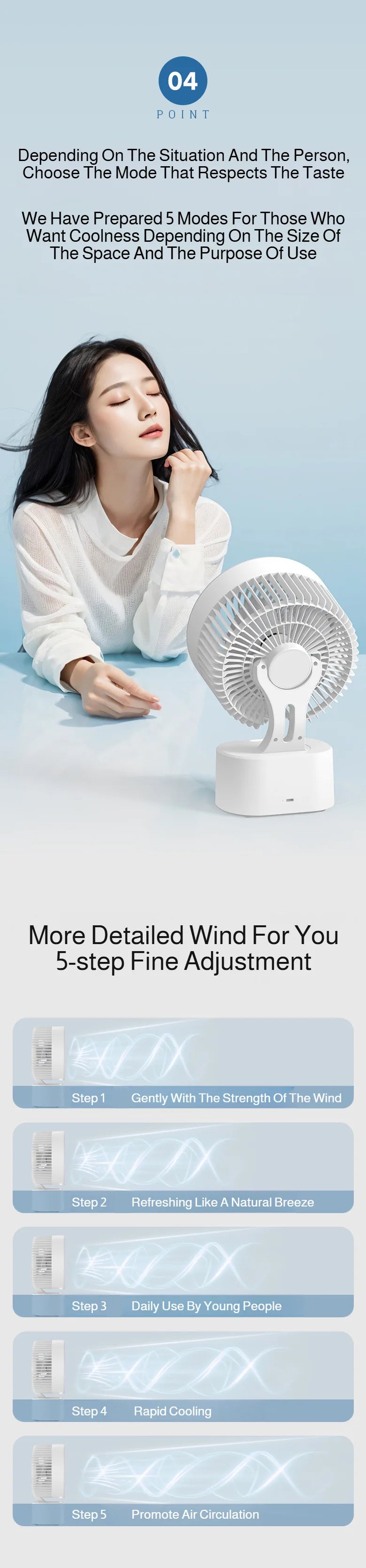 Smart Voice USB Fan Air Circulation Timer Fan Portable Night Light Function Fan, For Outdoor Travel And Student Dormitories
