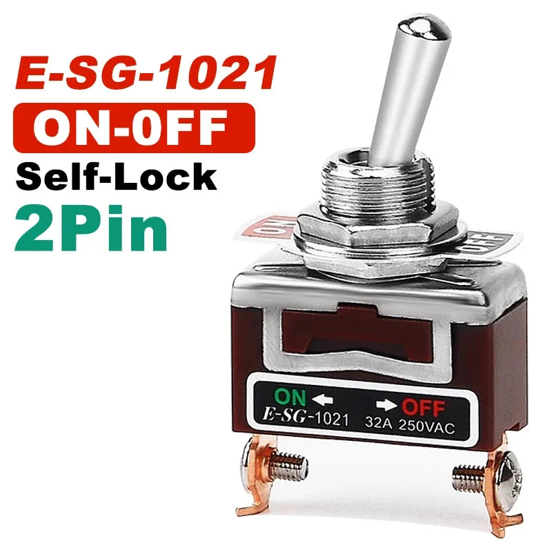 2/3/4/6/8/9/12Pin E-SG Toggle Switch 32A 250VAC Rocker Switch Self-Locking E-SG Power Switch with Brass Screw Foot Pin