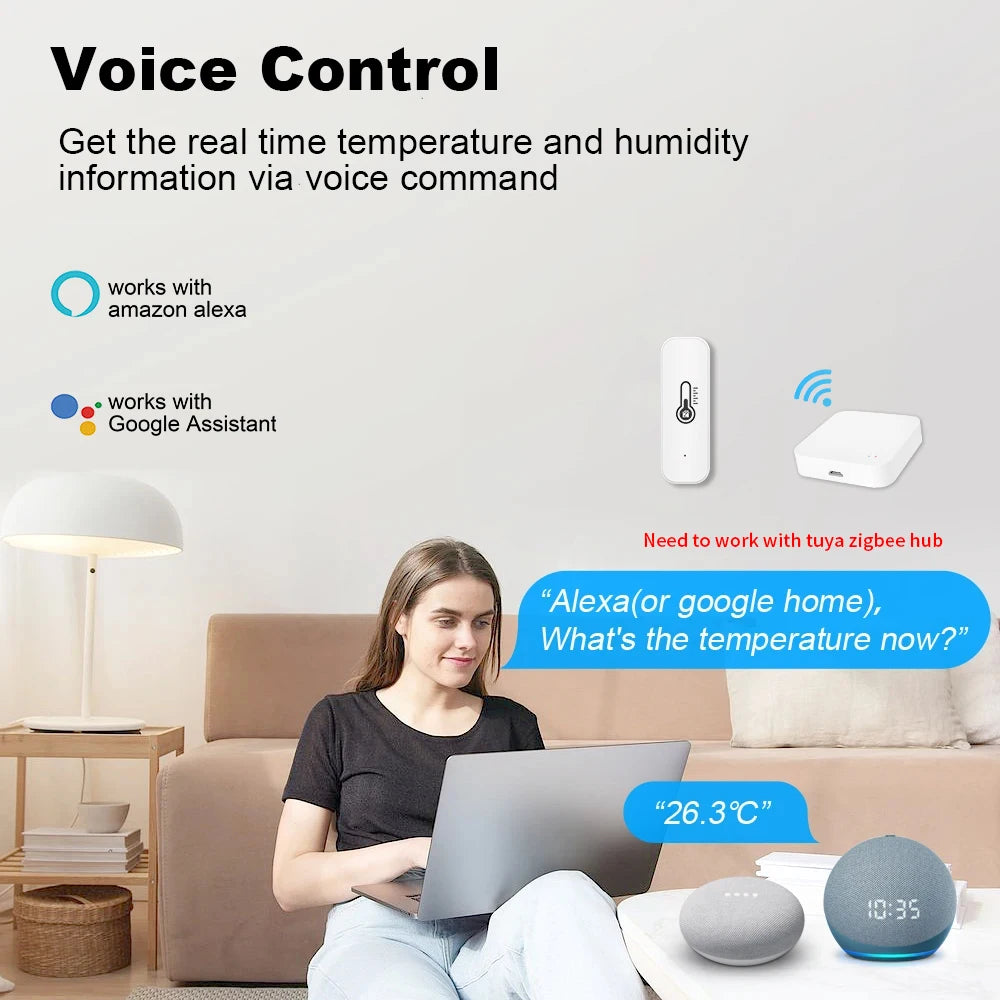 Tuya Zigbee Temperature Humidity Sensor Smart Life Remote Monitor For Smart Home Work with Alexa Google Assistant