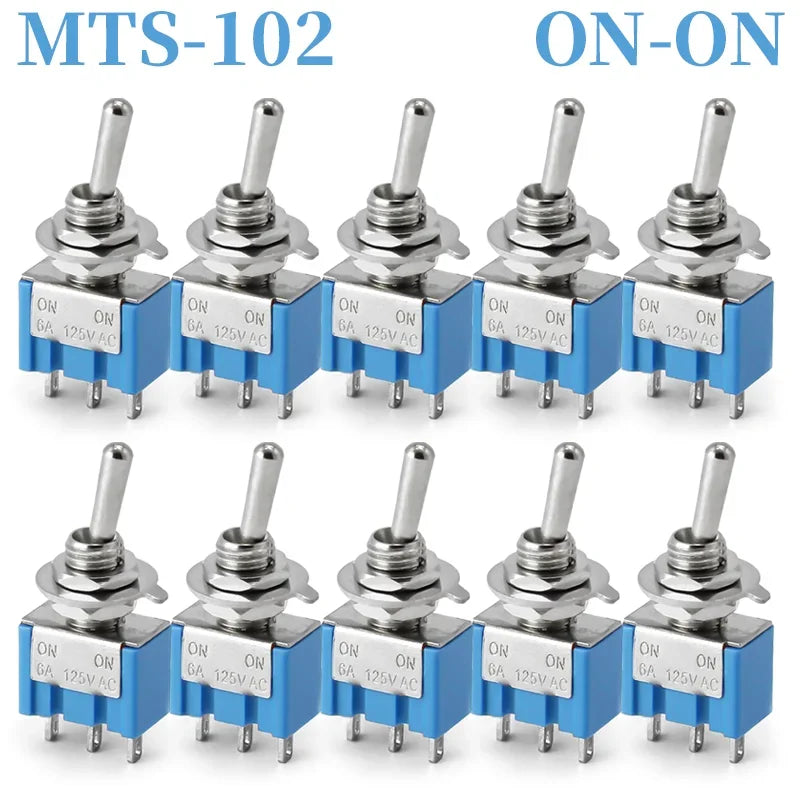 10pcs MTS-102 103 MTS-202 203 Toggle Switch 6A 125VAC on on SPDT 6mm Mini Switch DPDT on off on Waterproof Cap