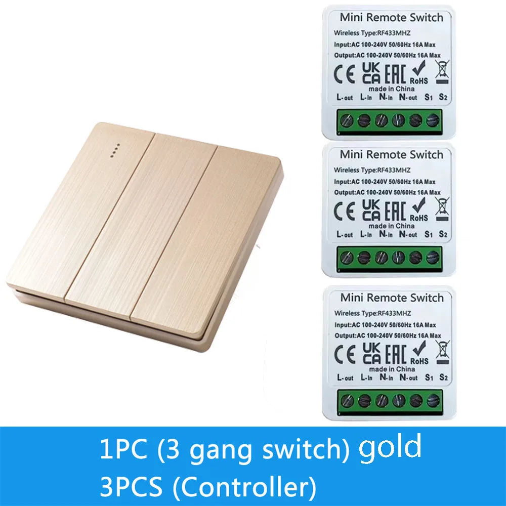 Wireless Smart Switch Light 433Mhz RF 86 Wall Panel Switch with Remote Control Mini Relay Receiver Home Led Light Lamp Fan