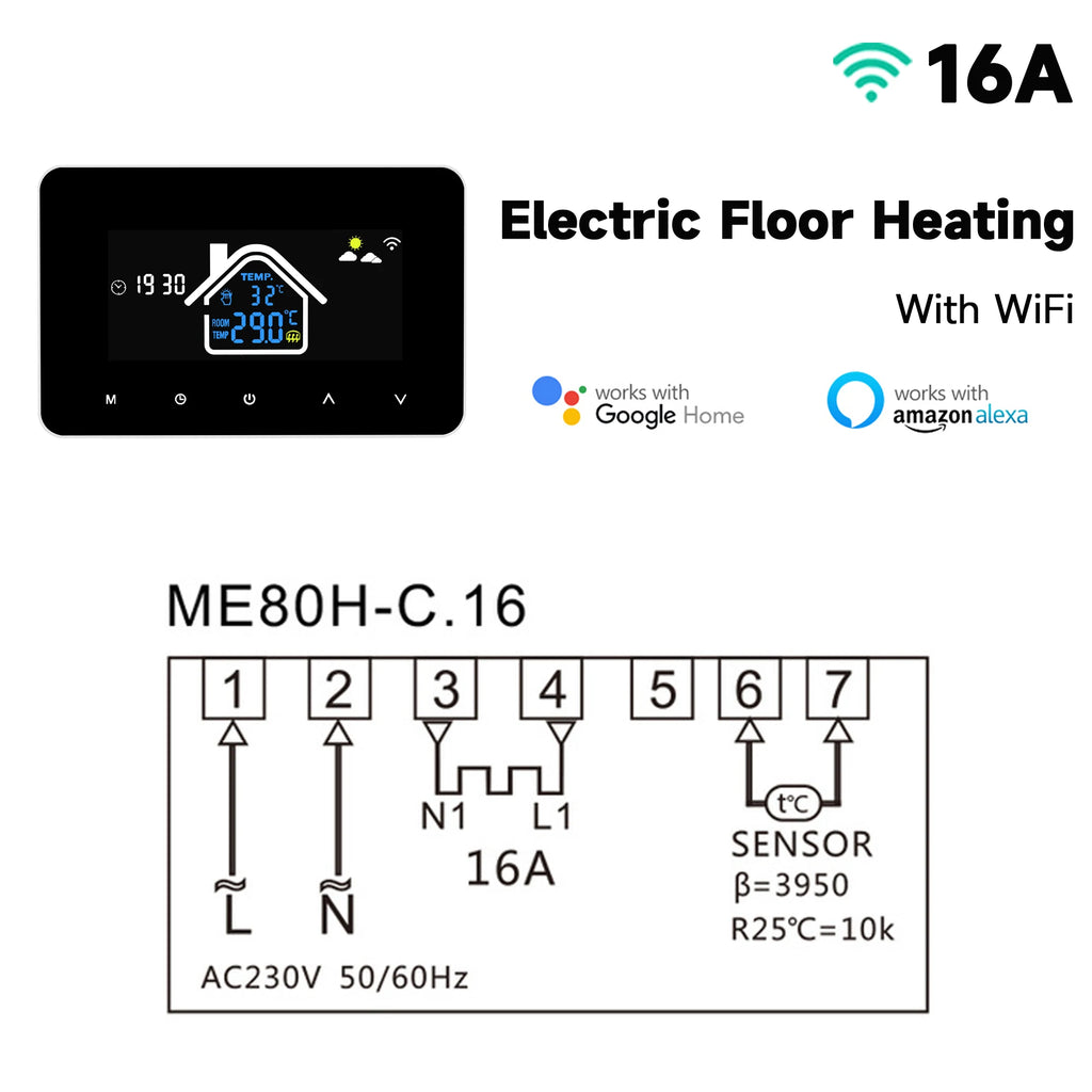 WiFi Smart Thermostat Temperature Controller Electric Floor Heating Water Heating LCD Display for Alice Alexa Google Home