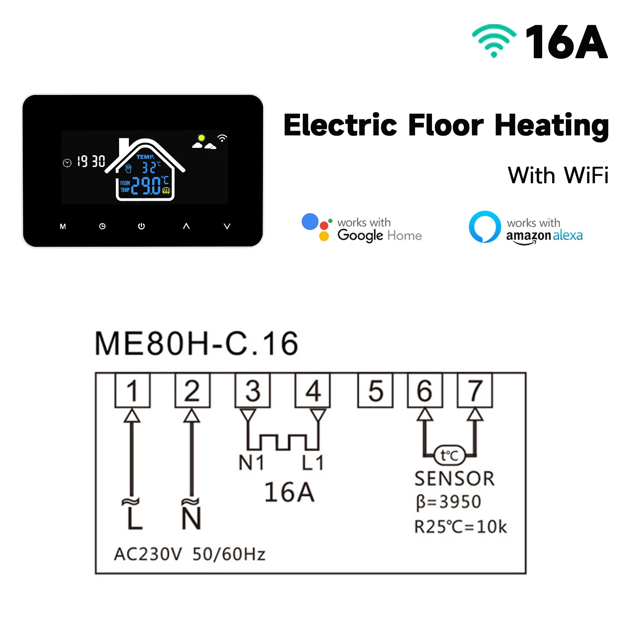 WiFi Smart Thermostat Temperature Controller Electric Floor Heating Water Heating LCD Display for Alice Alexa Google Home