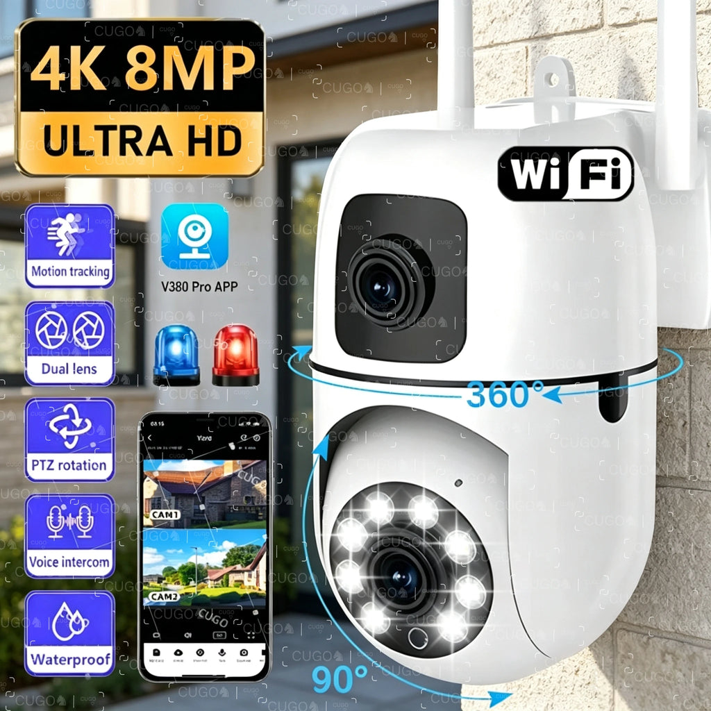 8MP WIFI Surveillance Camera Dual Lens Dual Screen 5MP IP Cameras Wireless Auto Tracking Color Night Vision 10X Zoom HD Camera