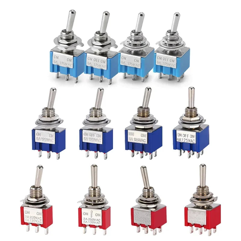 10pcs MTS-102 103 MTS-202 203 Toggle Switch 6A 125VAC on on SPDT 6mm Mini Switch DPDT on off on Waterproof Cap